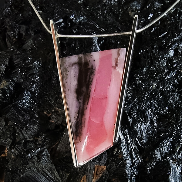 Bauhaus Style pendant made from Sterling silver and Pink Opal