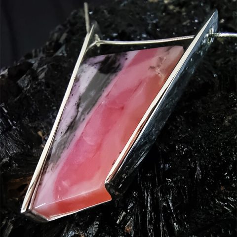 Bauhaus style Pink Opal pendant sterling silver gemrock jewelry