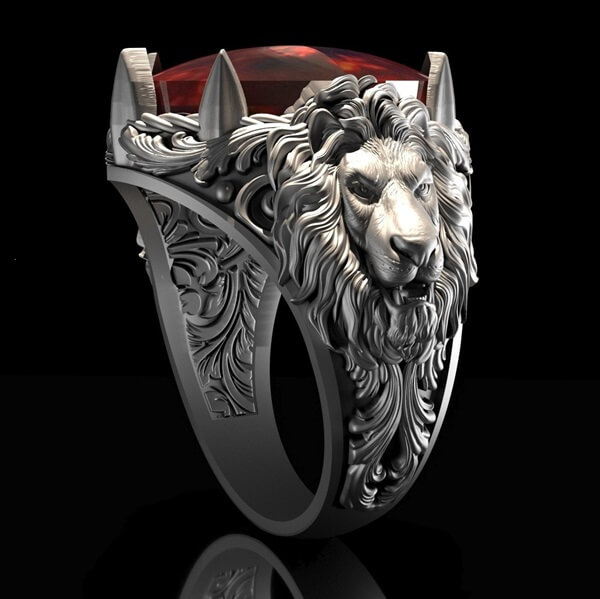 Mens Signet Ring silver lion ring Gemrock