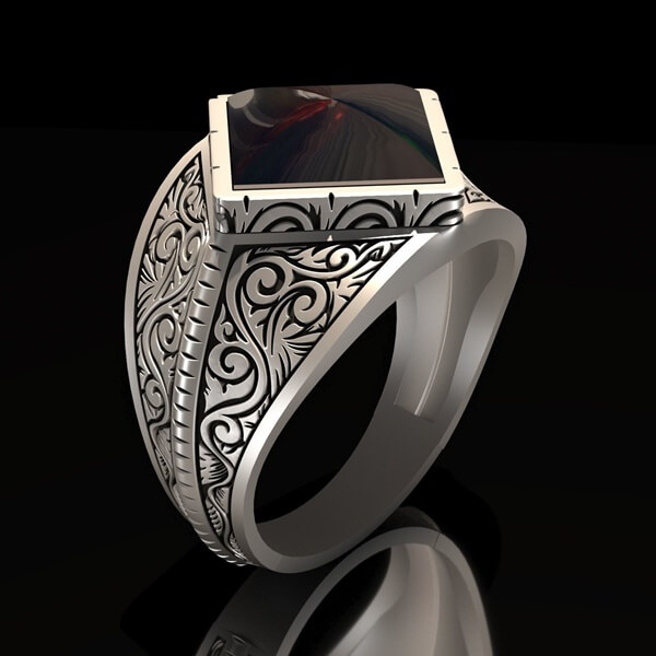 Mens Signet Ring floral silver ring Gemrock