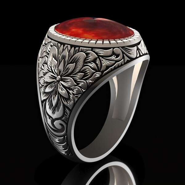 Mens Signet Ring floral silver ring Gemrock